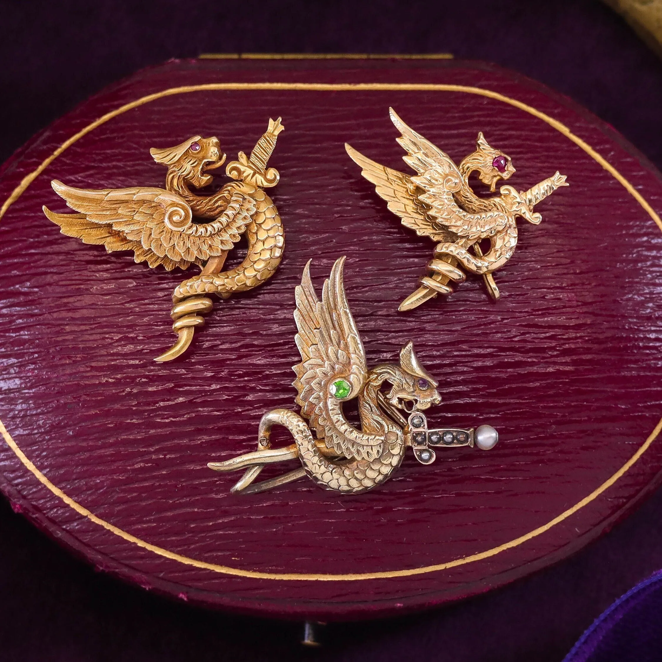 Antique Griffin Brooch or Watch Pin | 14k Gold Griffin