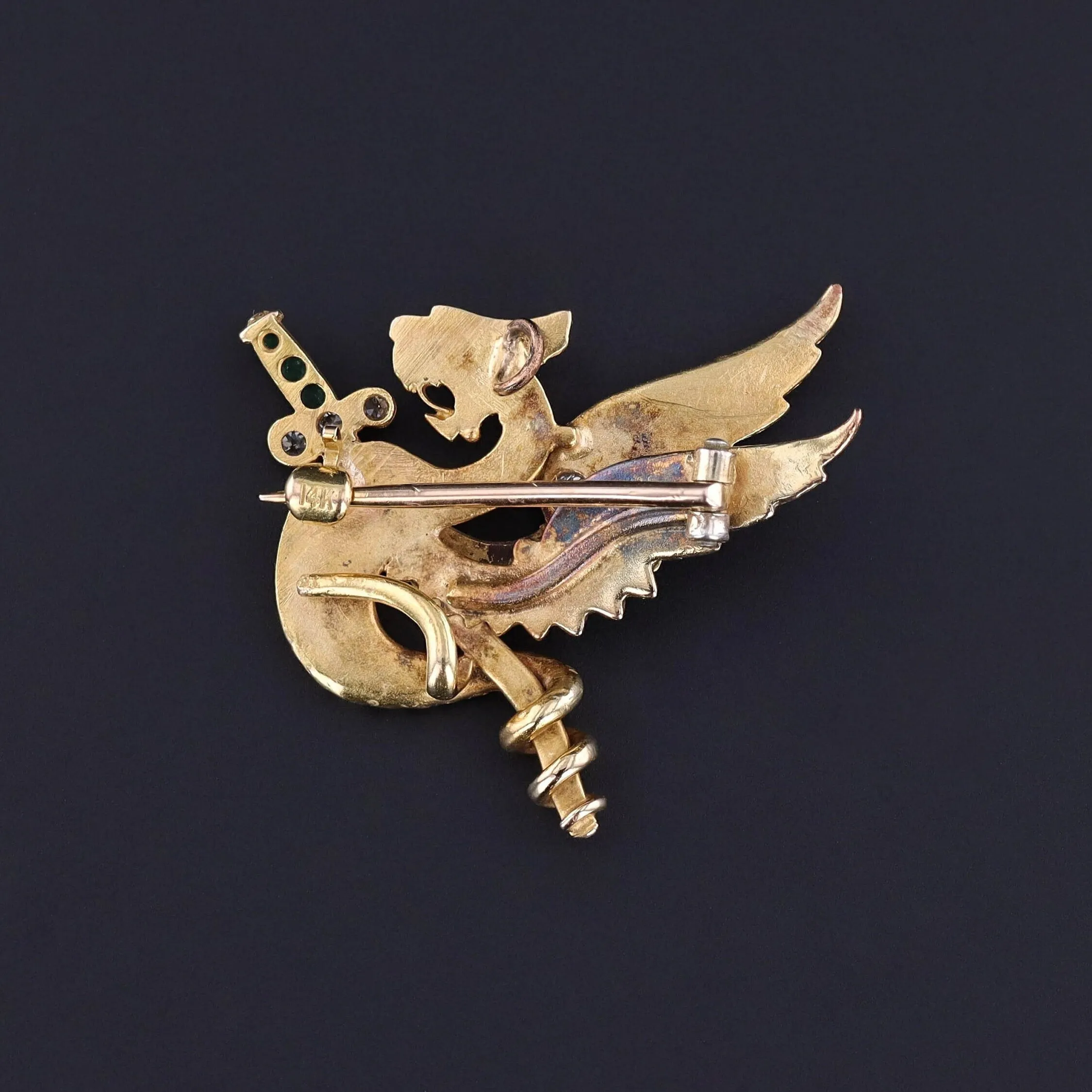 Antique Griffin Pin of 14k Gold