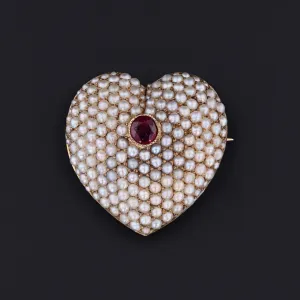 Antique Heart Pendant or Brooch | Pearl Heart