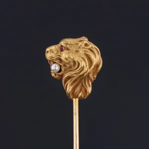 Antique Lion Stickpin of 14k Gold