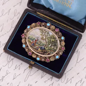 Antique Micromosaic Brooch of 18k Gold