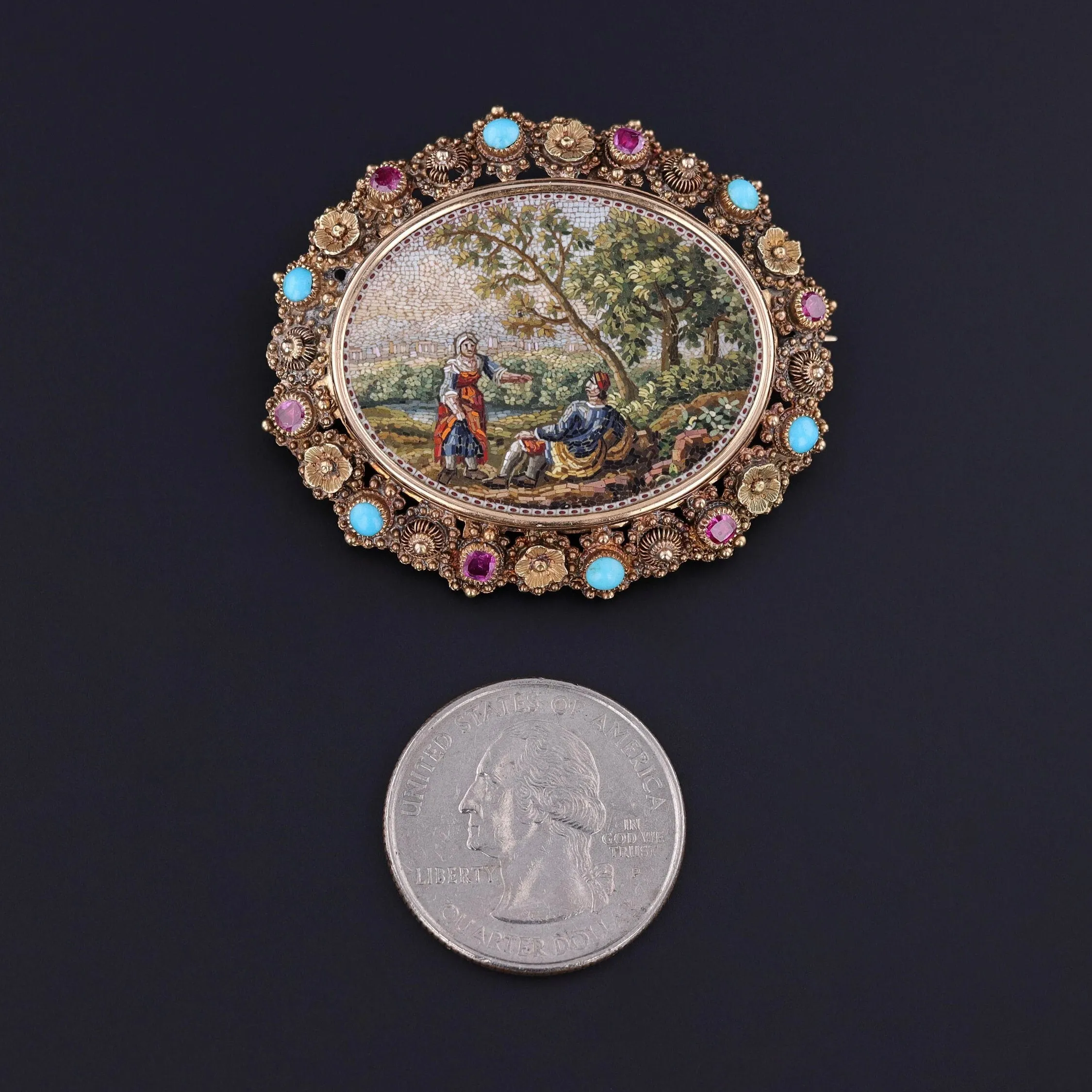 Antique Micromosaic Brooch of 18k Gold
