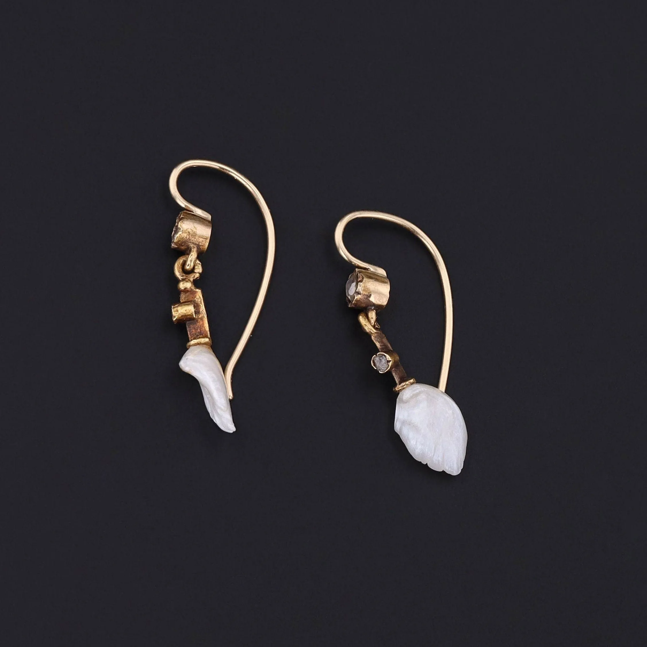 Antique Pearl and Diamond Conversion Earrings of 14k Gold