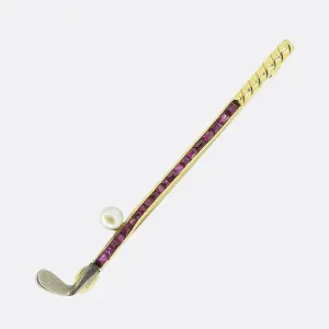 Antique Pearl and Ruby Golf Club Brooch
