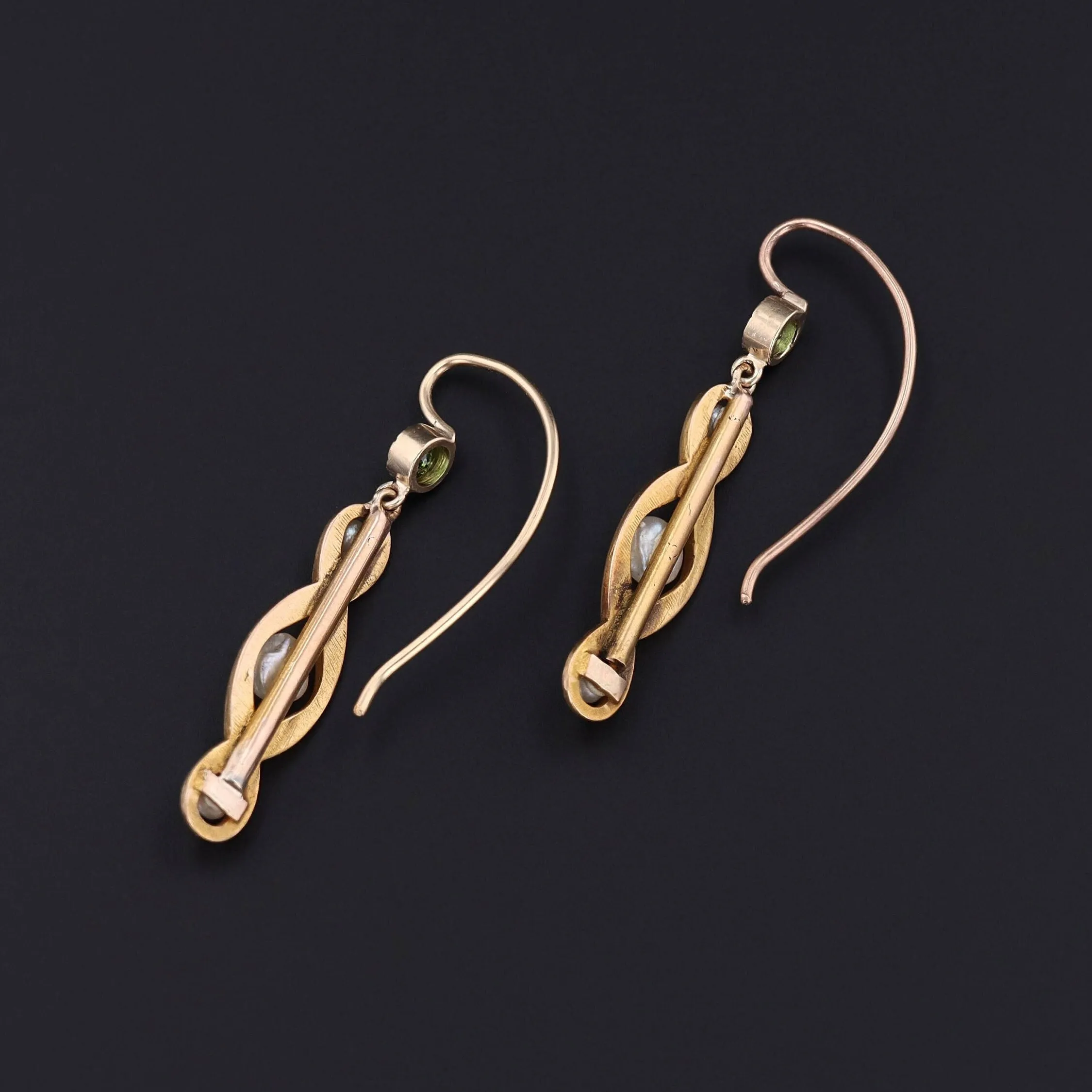 Antique Pearl and Tsavorite Garnet Earrings of 14k Gold
