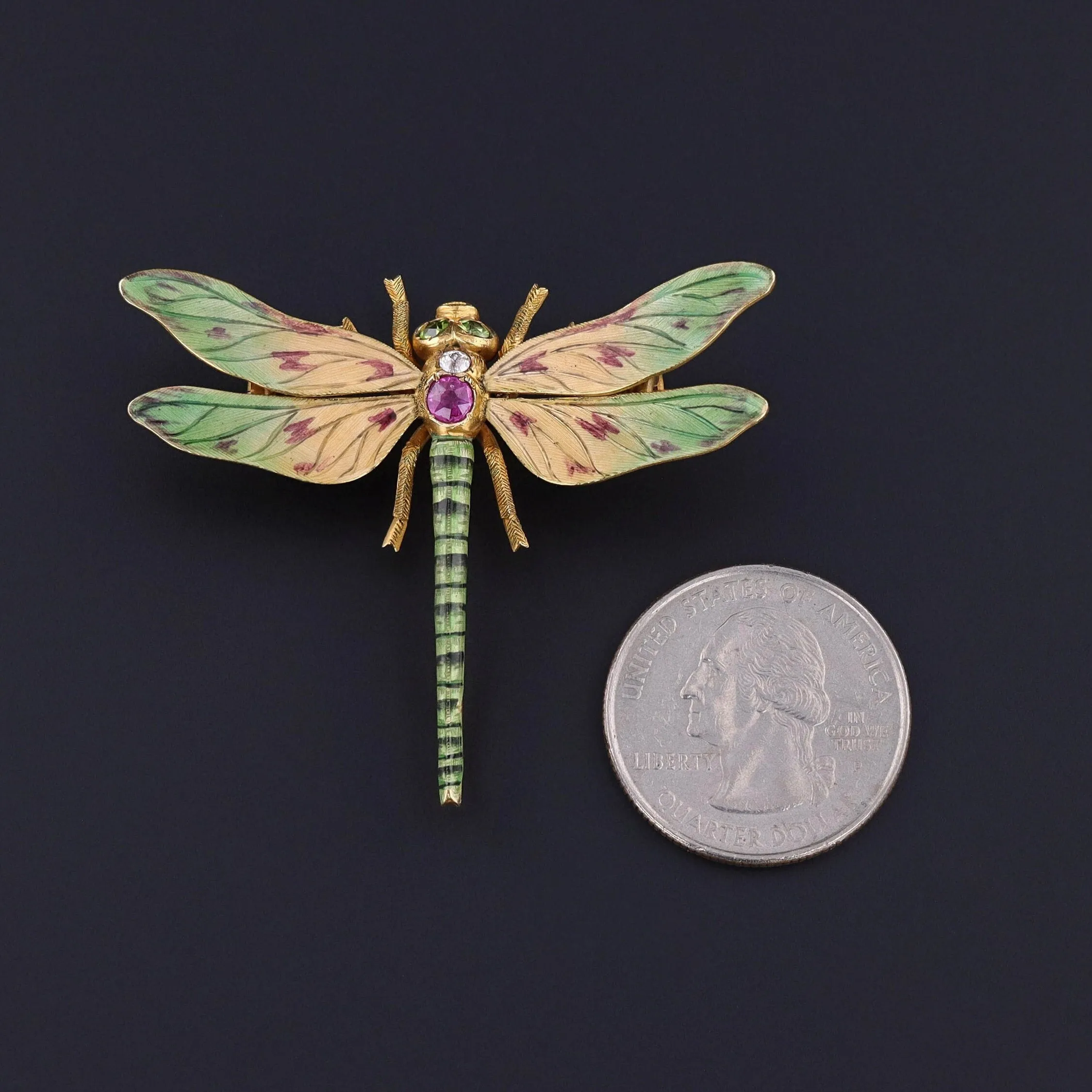 Antique Riker Brothers Dragonfly Brooch of 14k Gold