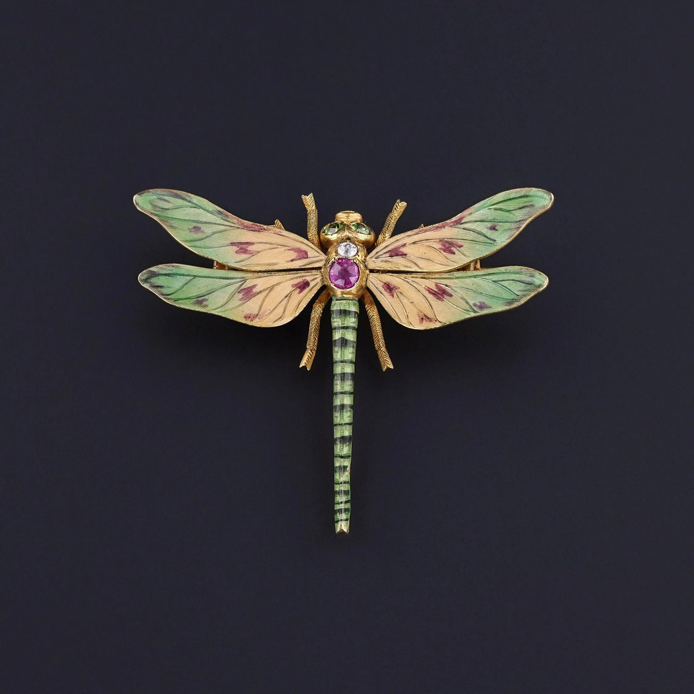 Antique Riker Brothers Dragonfly Brooch of 14k Gold