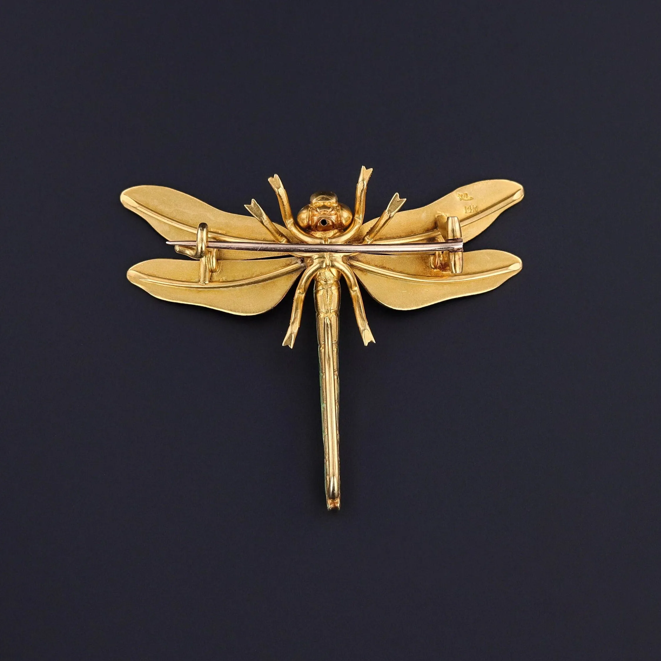 Antique Riker Brothers Dragonfly Brooch of 14k Gold