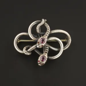 Antique Silver Snake Brooch | Antique Double Snake Watch Pin