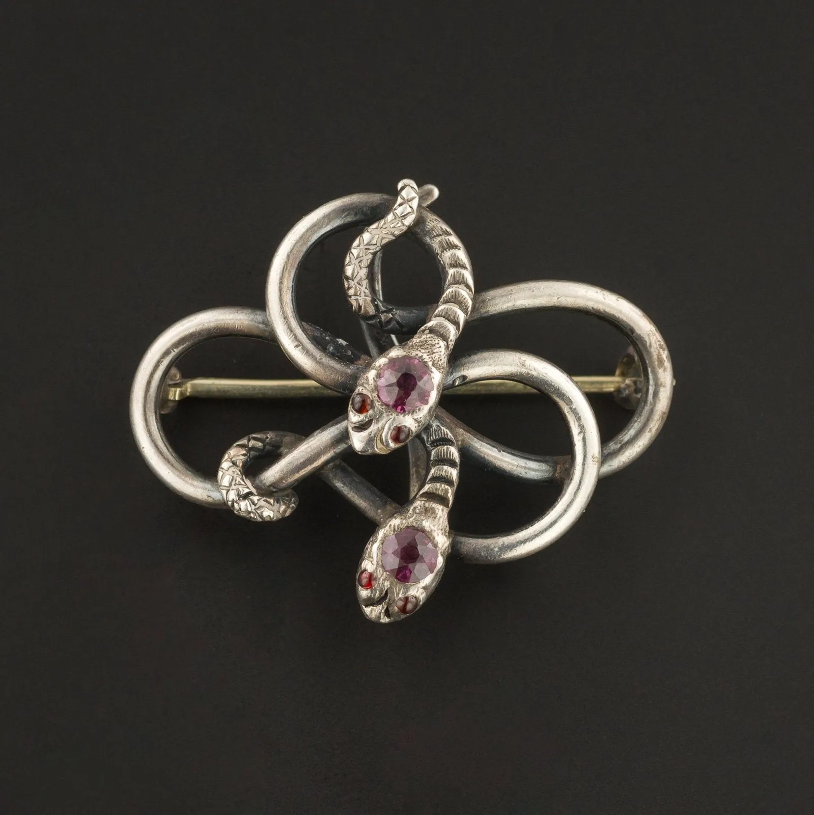 Antique Silver Snake Brooch | Antique Double Snake Watch Pin
