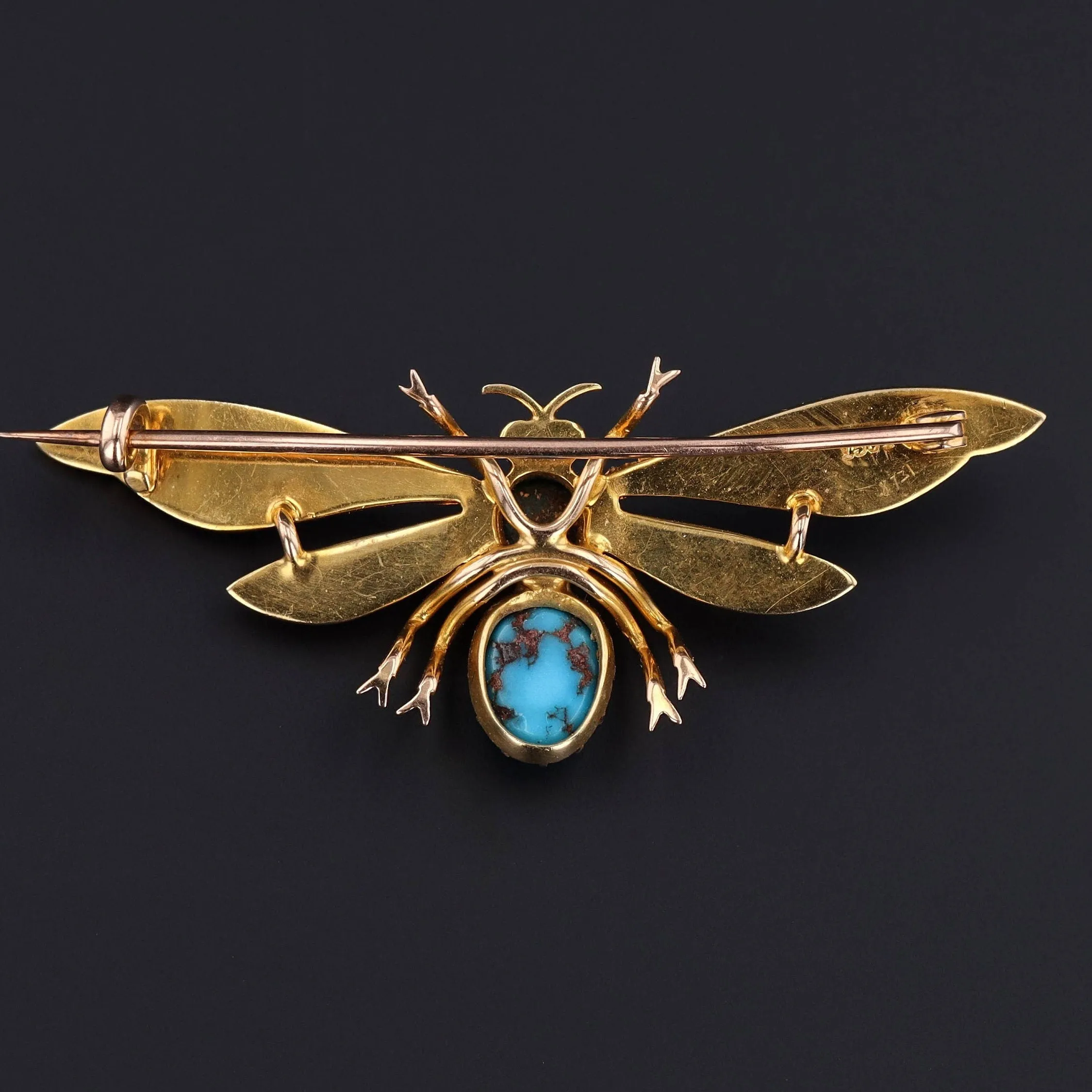 Antique Turquoise Insect Brooch of 15ct Gold