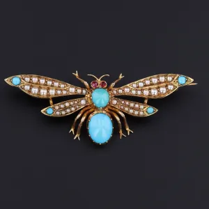 Antique Turquoise Insect Brooch of 15ct Gold