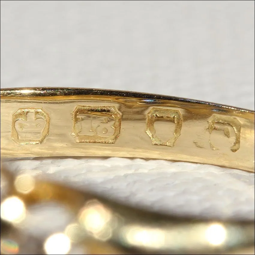 Antique Victorian Diamond and Sapphire Ring in 18k Gold, Hallmarked 1879
