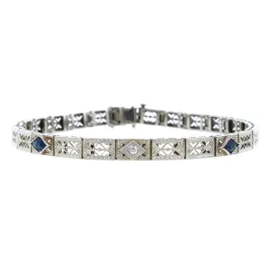 Art Deco Filigree Diamond & Sapphire Bracelet