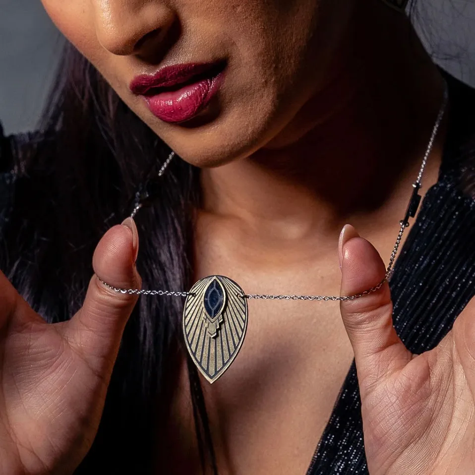 Athena Art Deco Pendant Necklace - Black and Gold