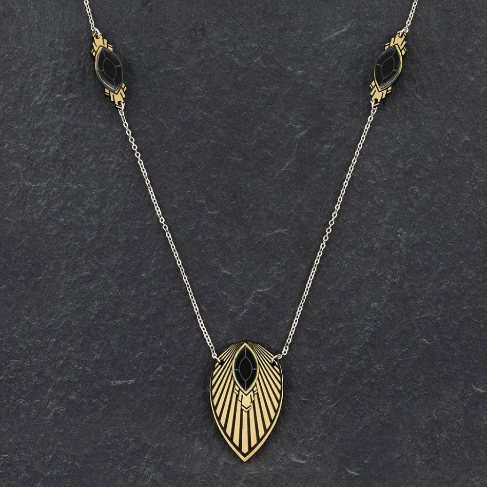 Athena Art Deco Pendant Necklace - Black and Gold