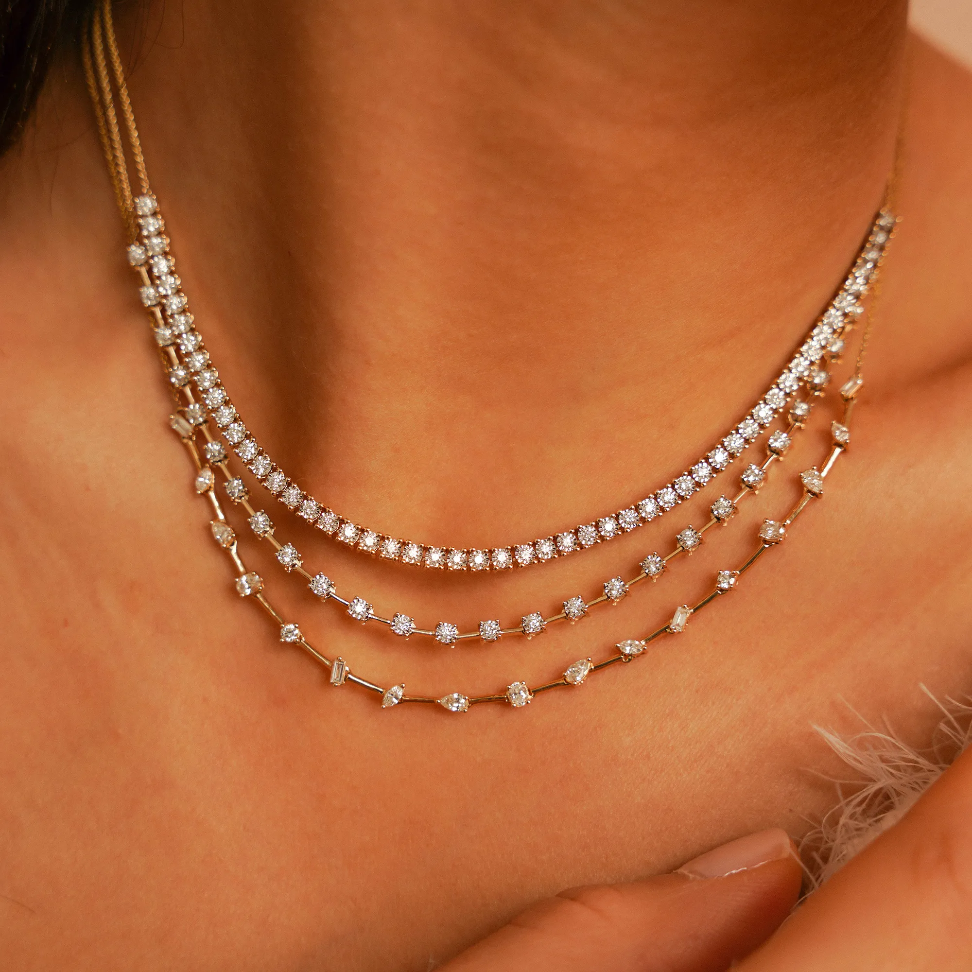 Ava Bea Interval Tennis Necklace in Yellow Gold