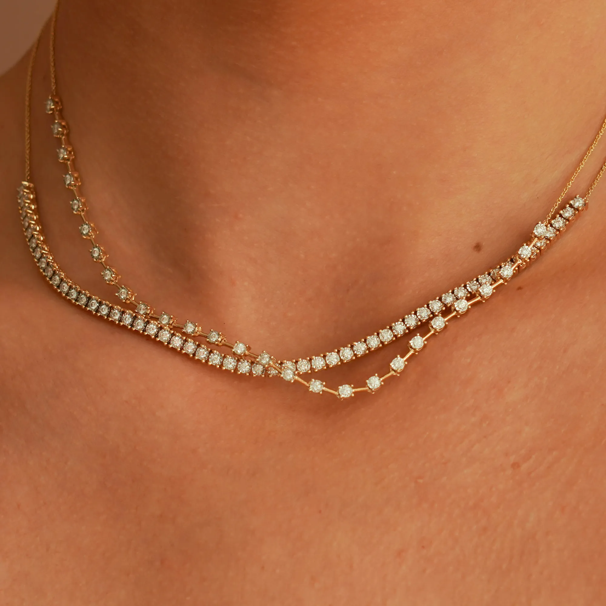 Ava Bea Interval Tennis Necklace in Yellow Gold