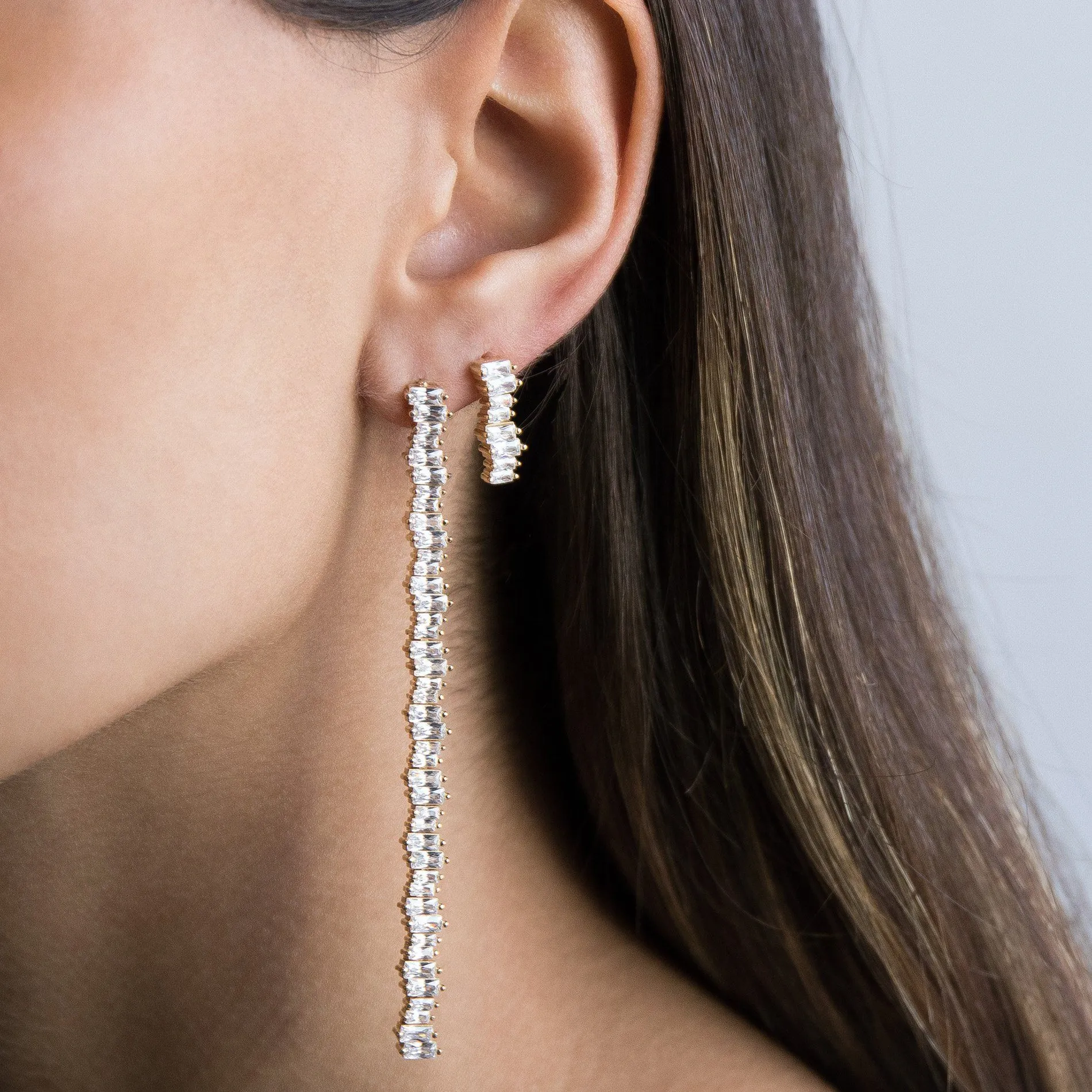 Baguette Drop Stud Earring