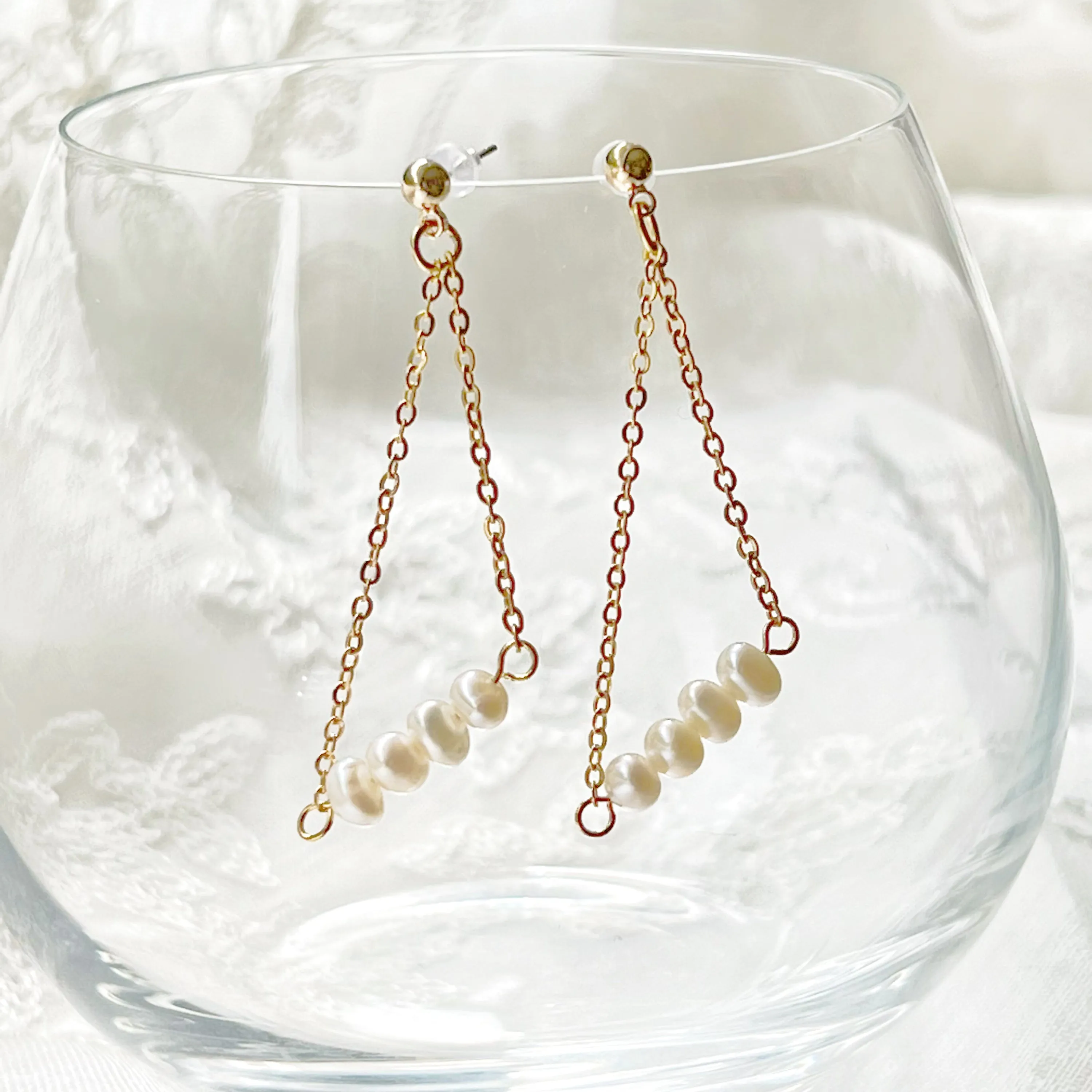 Baroque Pearl Triangle Drop Earrings - Handmade with Freshwater Pearls and Gold-Plated Studs