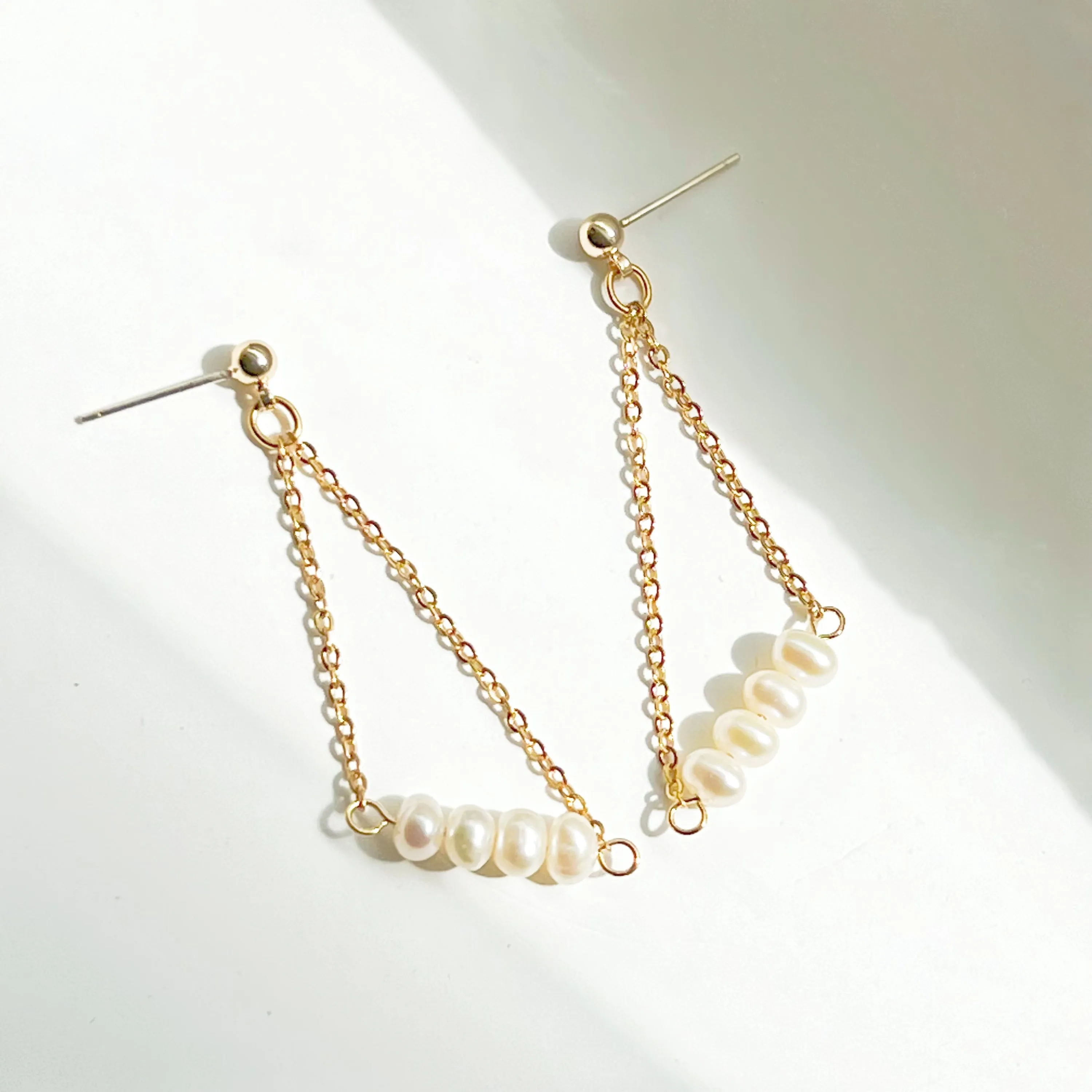Baroque Pearl Triangle Drop Earrings - Handmade with Freshwater Pearls and Gold-Plated Studs