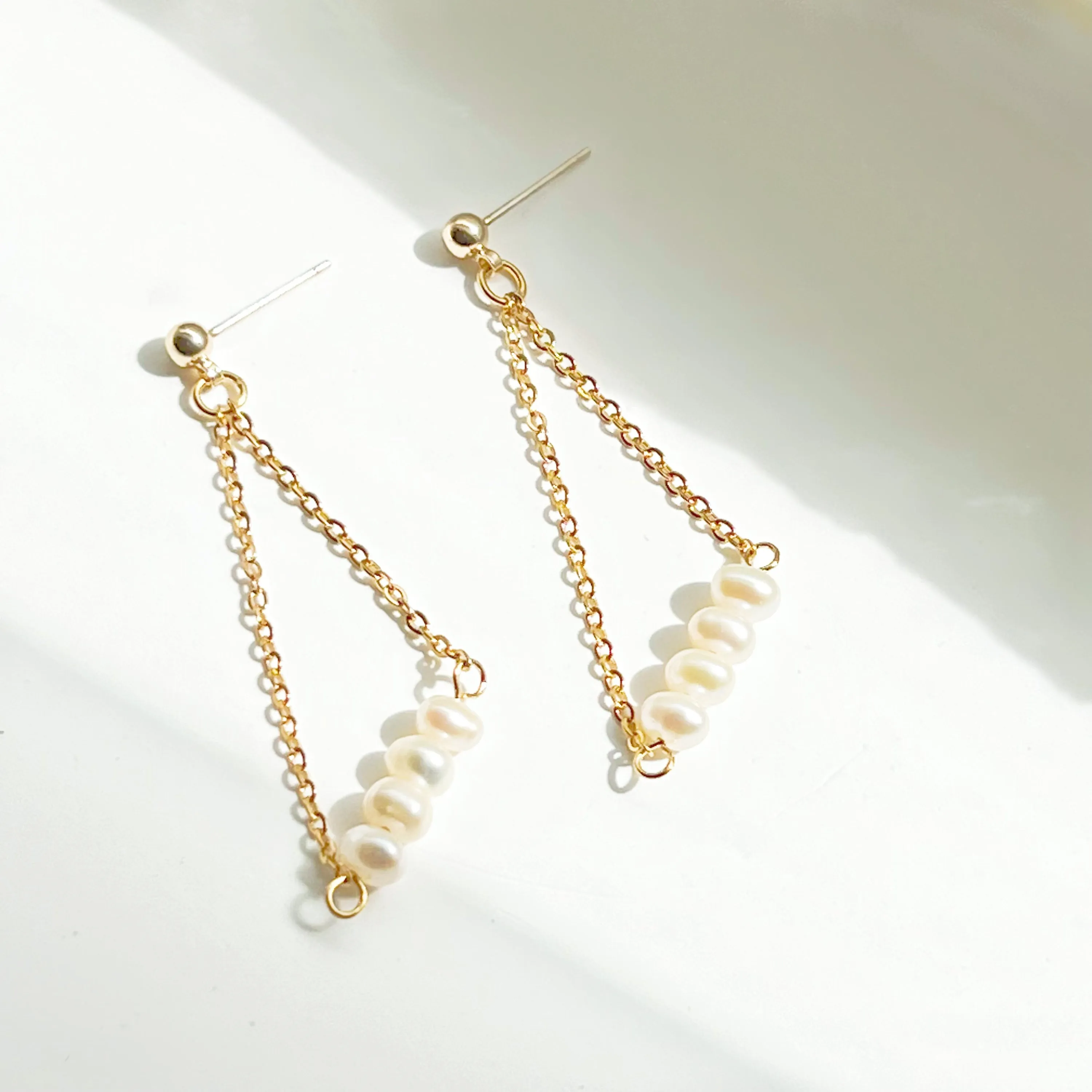 Baroque Pearl Triangle Drop Earrings - Handmade with Freshwater Pearls and Gold-Plated Studs