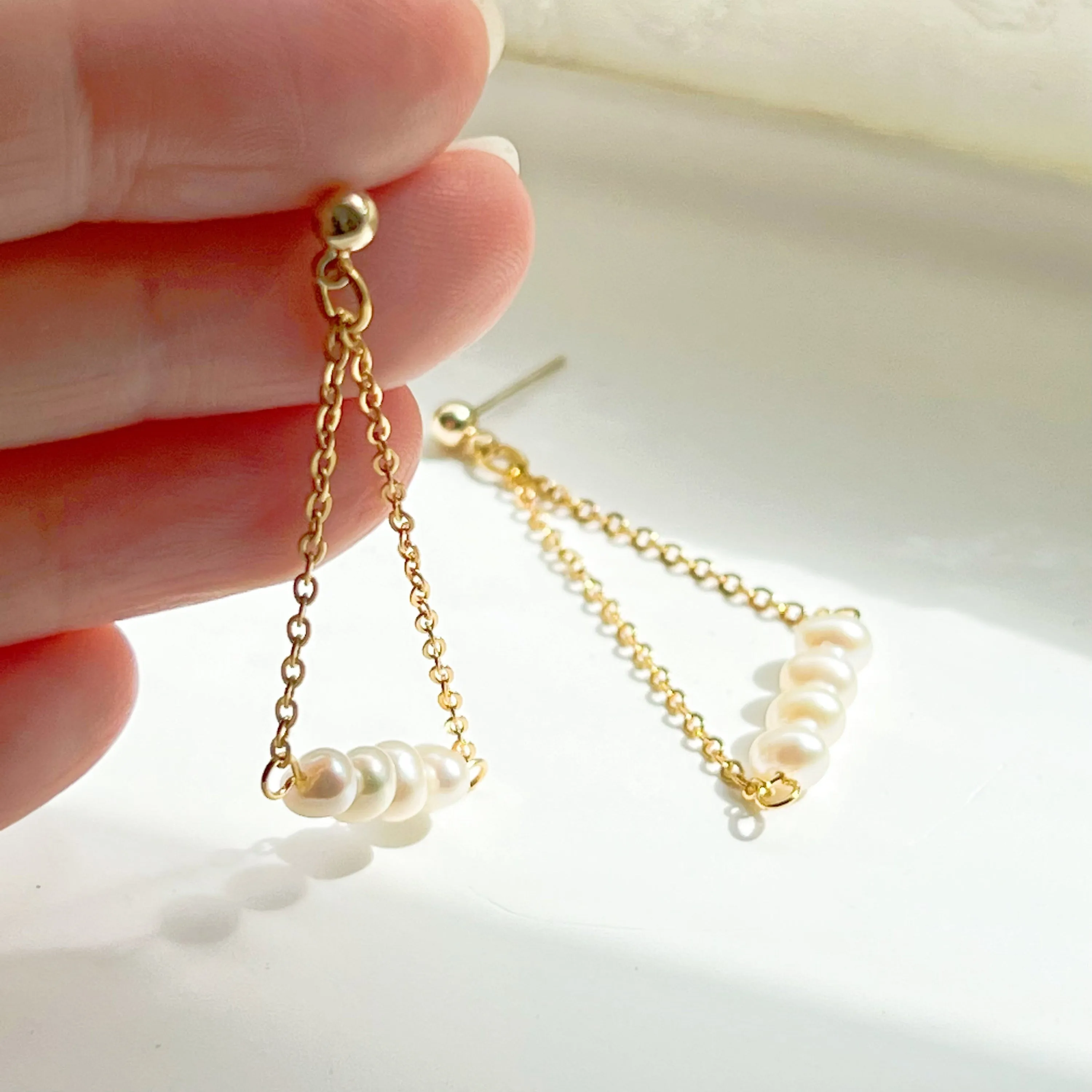 Baroque Pearl Triangle Drop Earrings - Handmade with Freshwater Pearls and Gold-Plated Studs