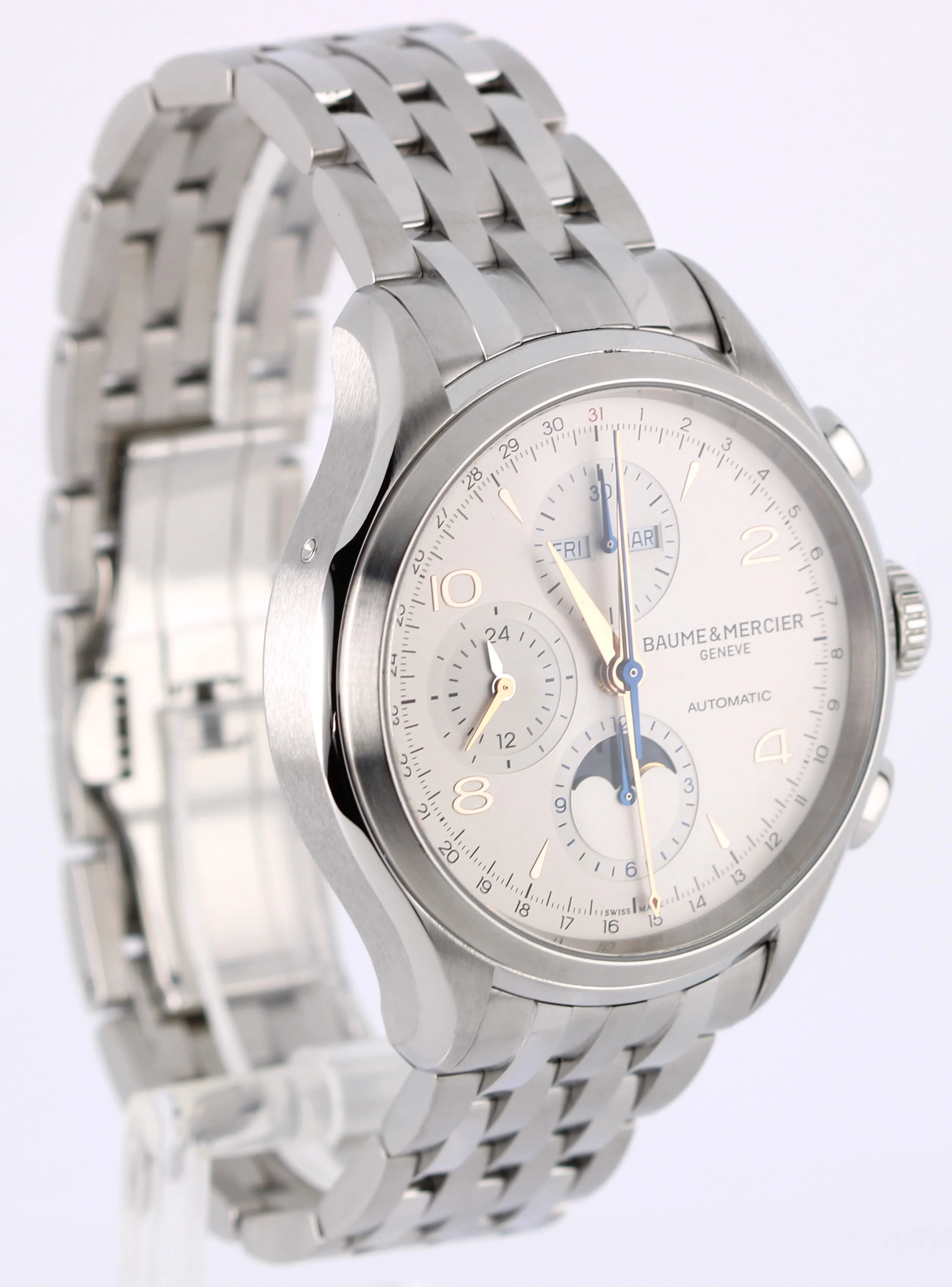 Baume & Mercier Clifton Triple Date Stainless Steel Ivory 43mm 65793 Watch