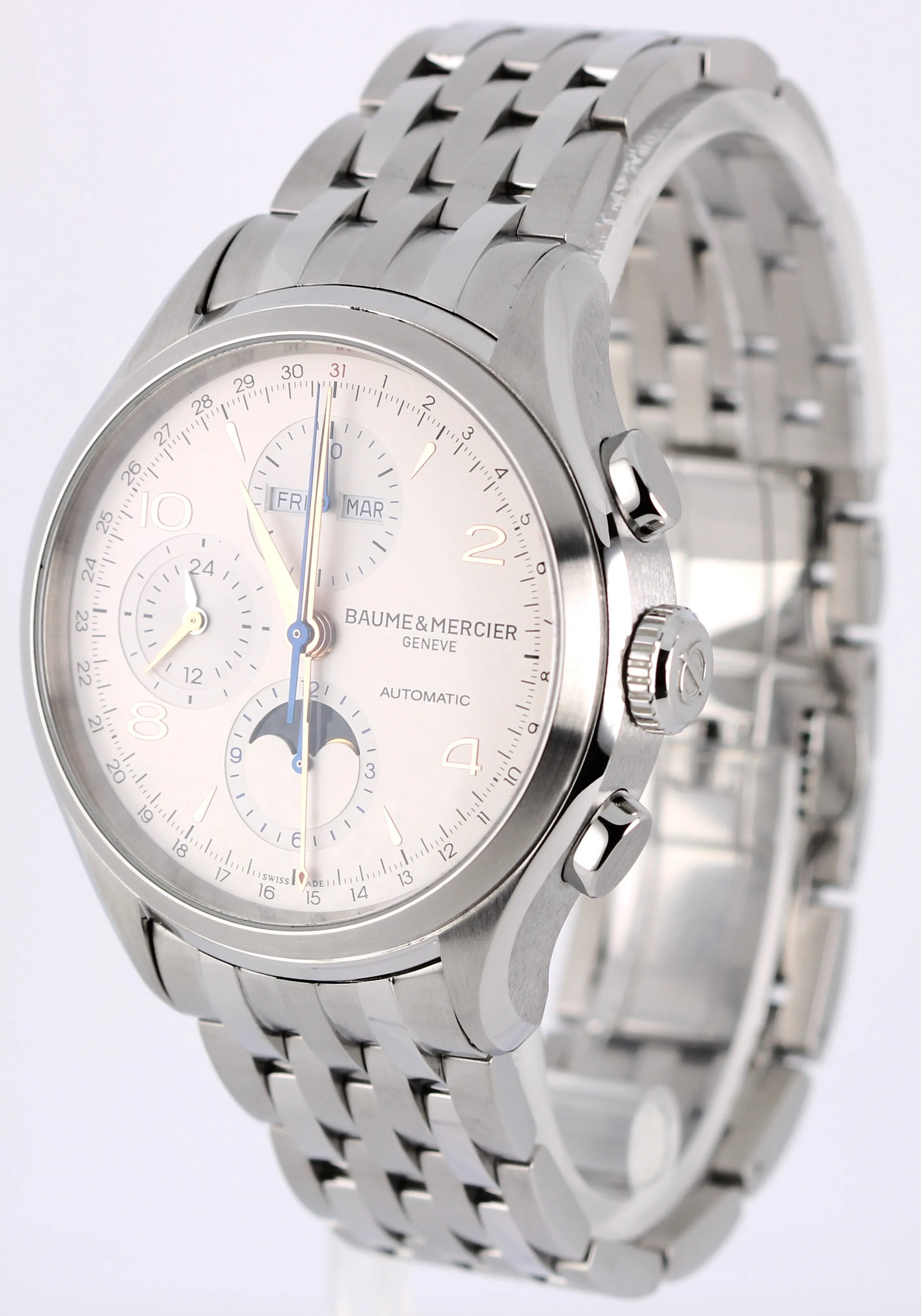 Baume & Mercier Clifton Triple Date Stainless Steel Ivory 43mm 65793 Watch