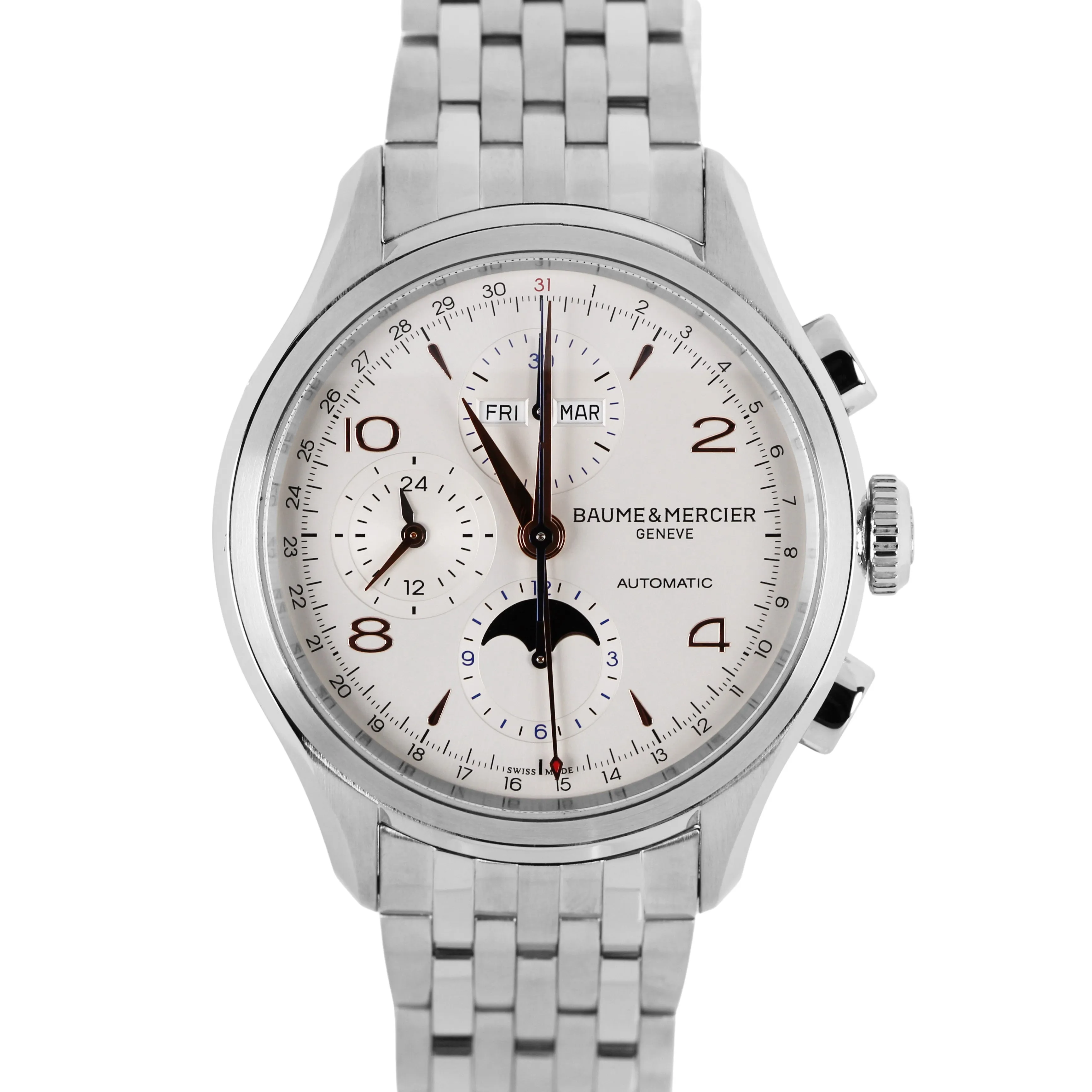 Baume & Mercier Clifton Triple Date Stainless Steel Ivory 43mm 65793 Watch
