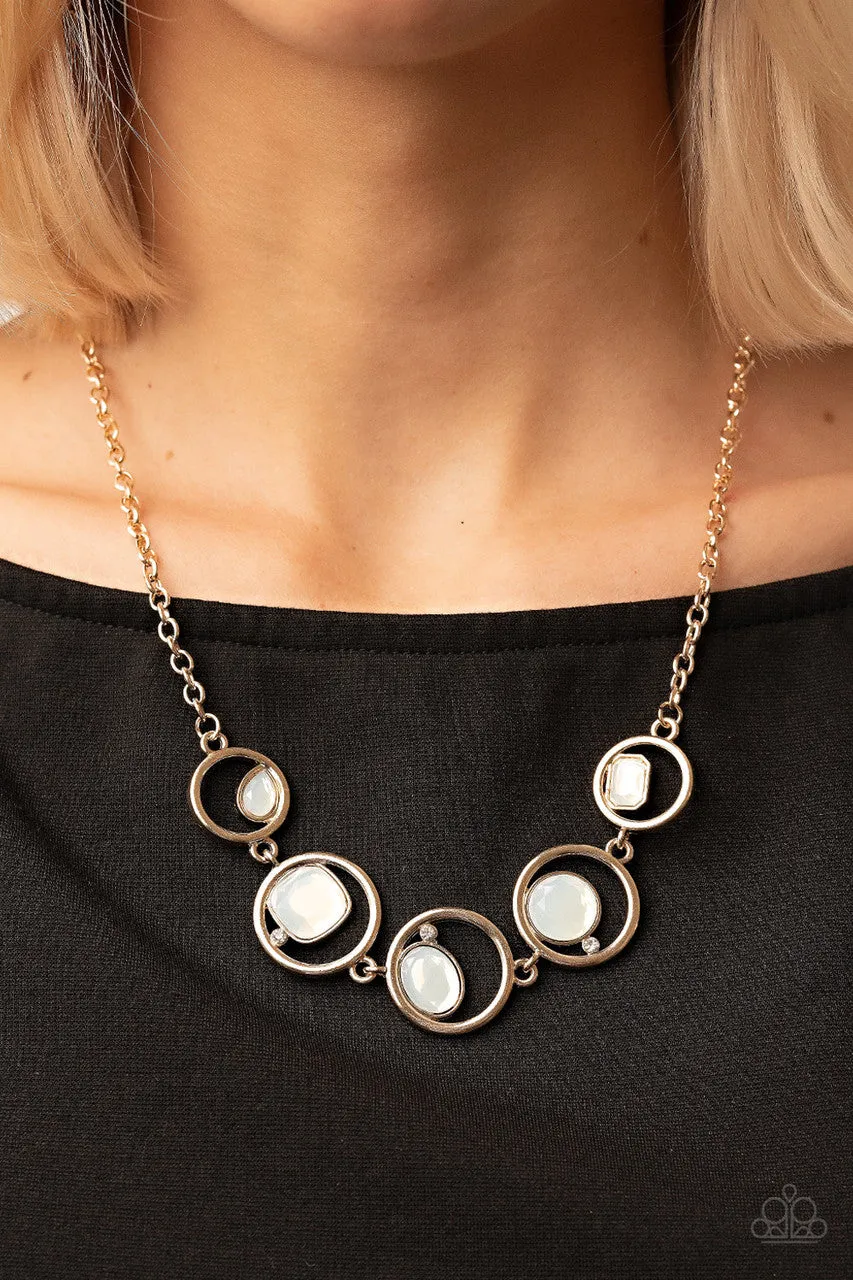 Big Night Out - Gold - Opalescent White Rhinestone Paparazzi Short Necklace