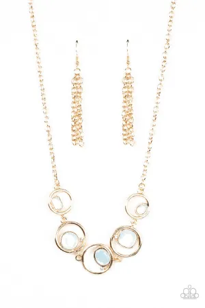 Big Night Out - Gold - Opalescent White Rhinestone Paparazzi Short Necklace