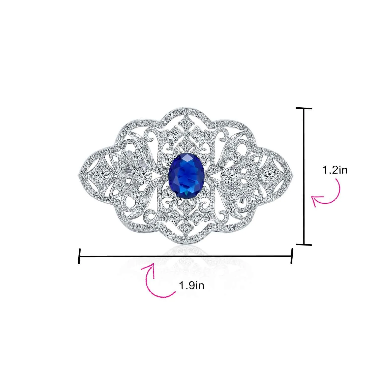 Big Vintage Estate Jewelry Royal Blue Sapphire Brooch Pin Art Deco Style