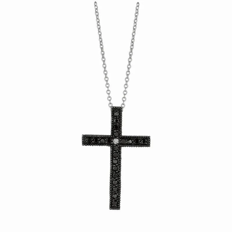 BLACK & WHITE DIAMOND CROSS NECKLACE 14K GOLD (0.33 CTW)