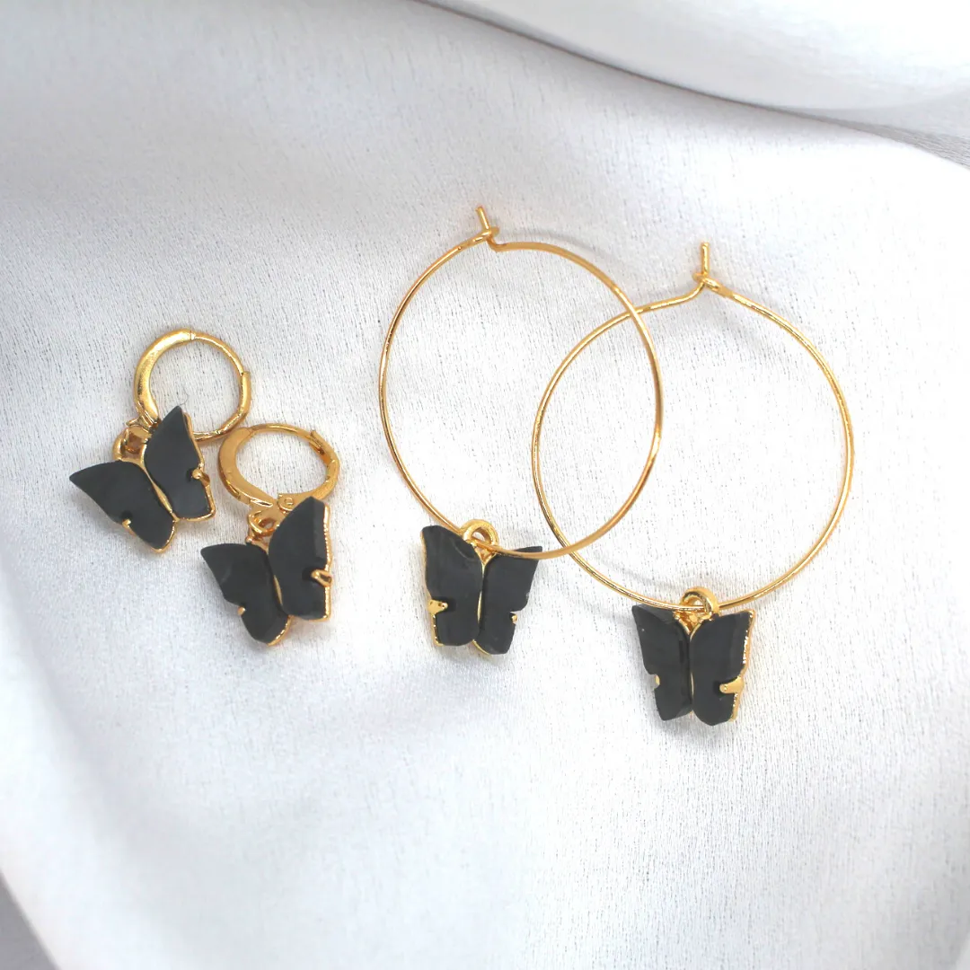Black Butterfly Earring Set