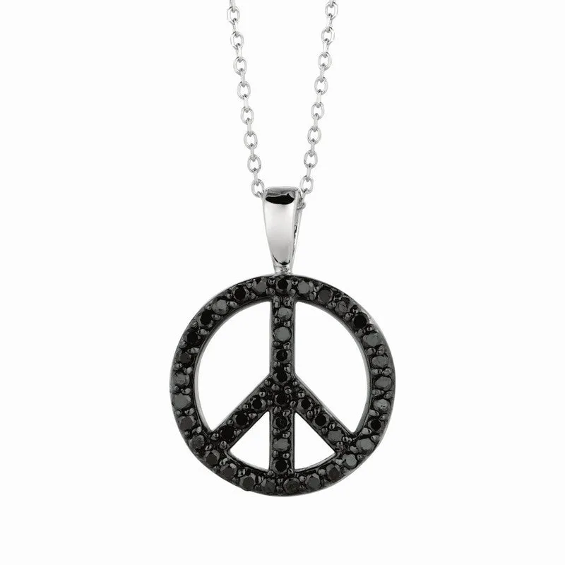 BLACK DIAMOND PEACE SIGN NECKLACE 14K GOLD (0.34 CTW)