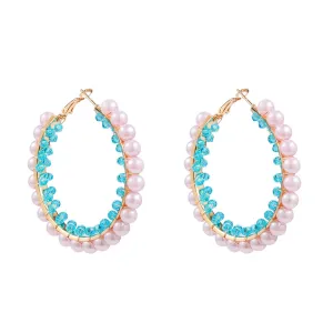 Blue Acrylic & Pearl 18K Gold-Plated Hoop Earrings
