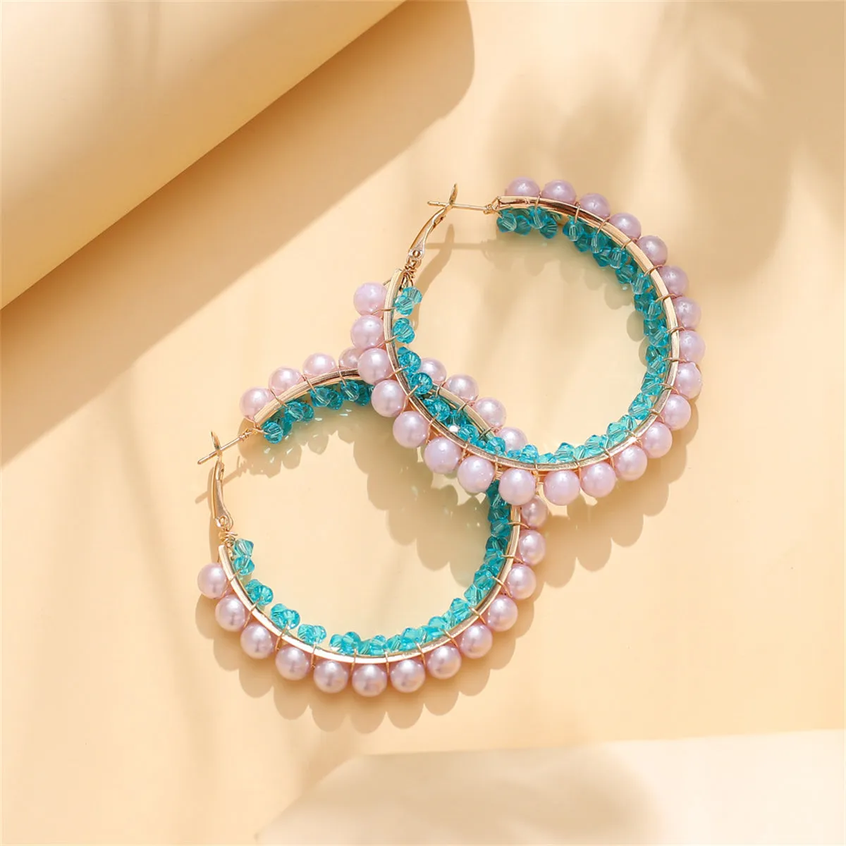 Blue Acrylic & Pearl 18K Gold-Plated Hoop Earrings