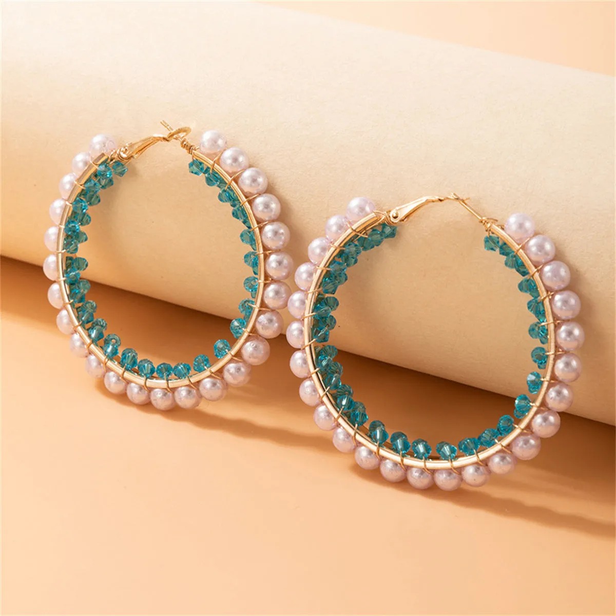 Blue Acrylic & Pearl 18K Gold-Plated Hoop Earrings