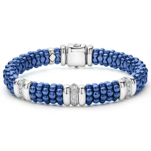 Blue Caviar Ultramarine Three Station Ceramic Diamond Bracelet | 9mm