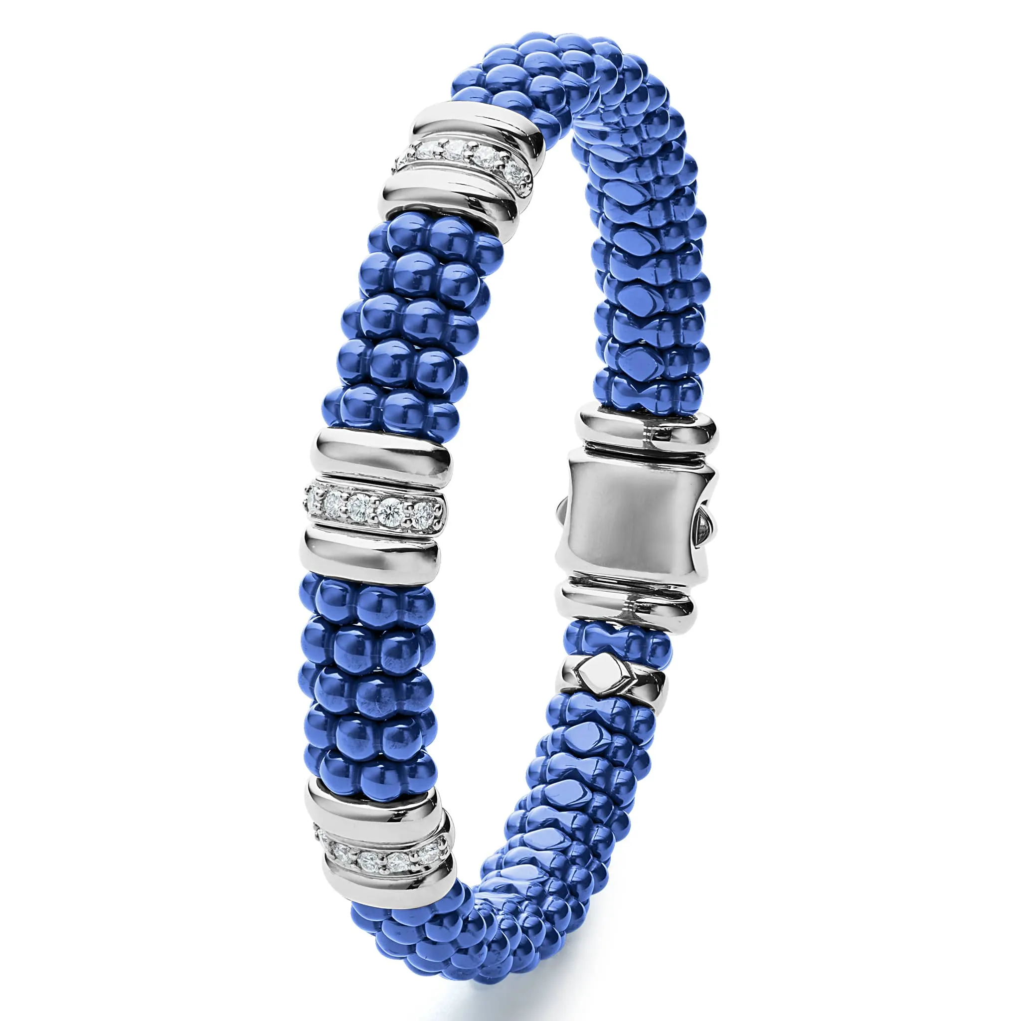 Blue Caviar Ultramarine Three Station Ceramic Diamond Bracelet | 9mm