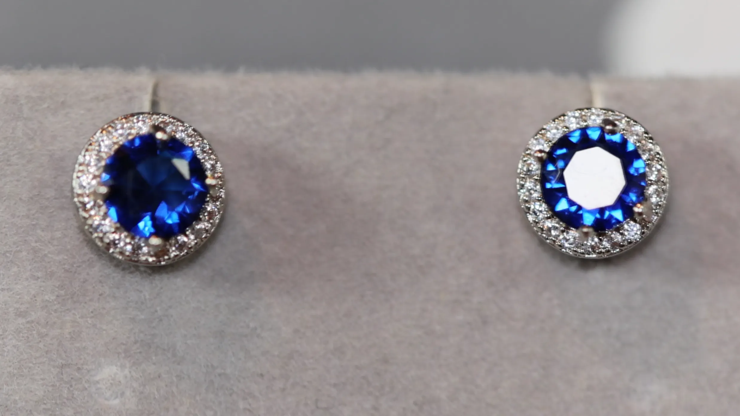 Blue diamond ear studs, Blue diamond earrings, Round sapphire blue ear studs