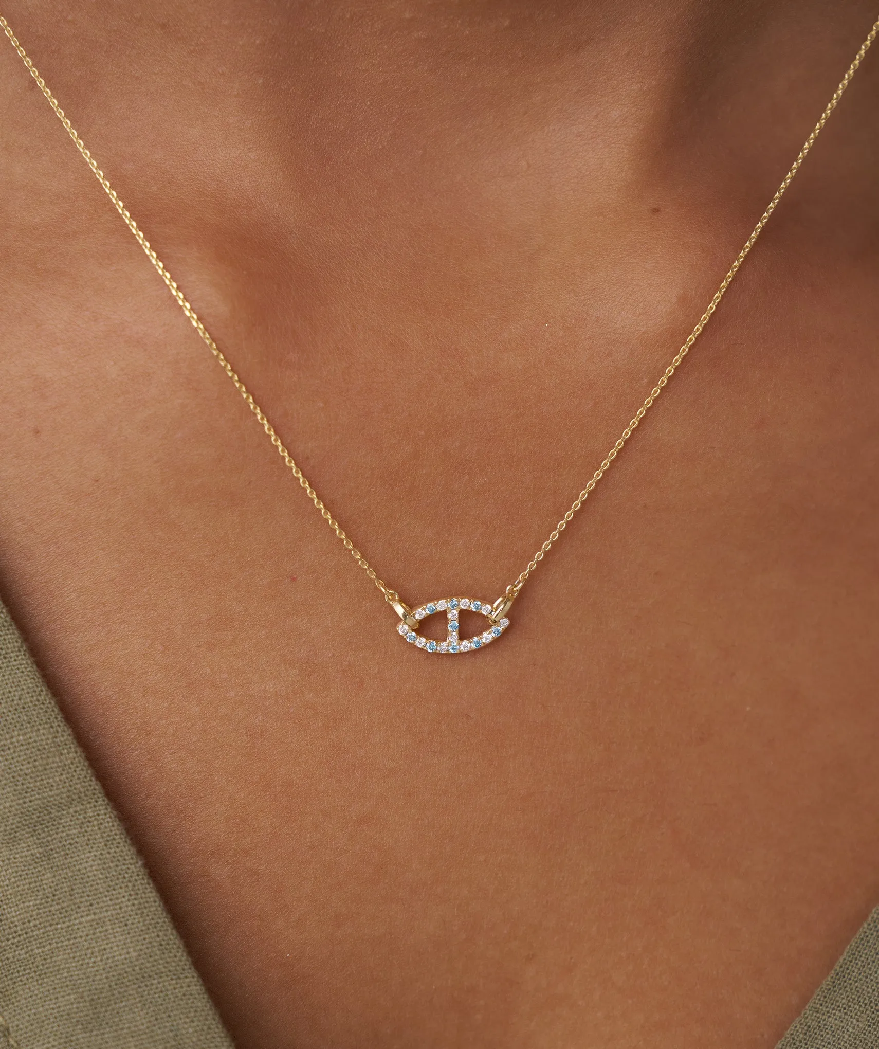 Blue Horizon: 14K Solid Gold Oval Pendant