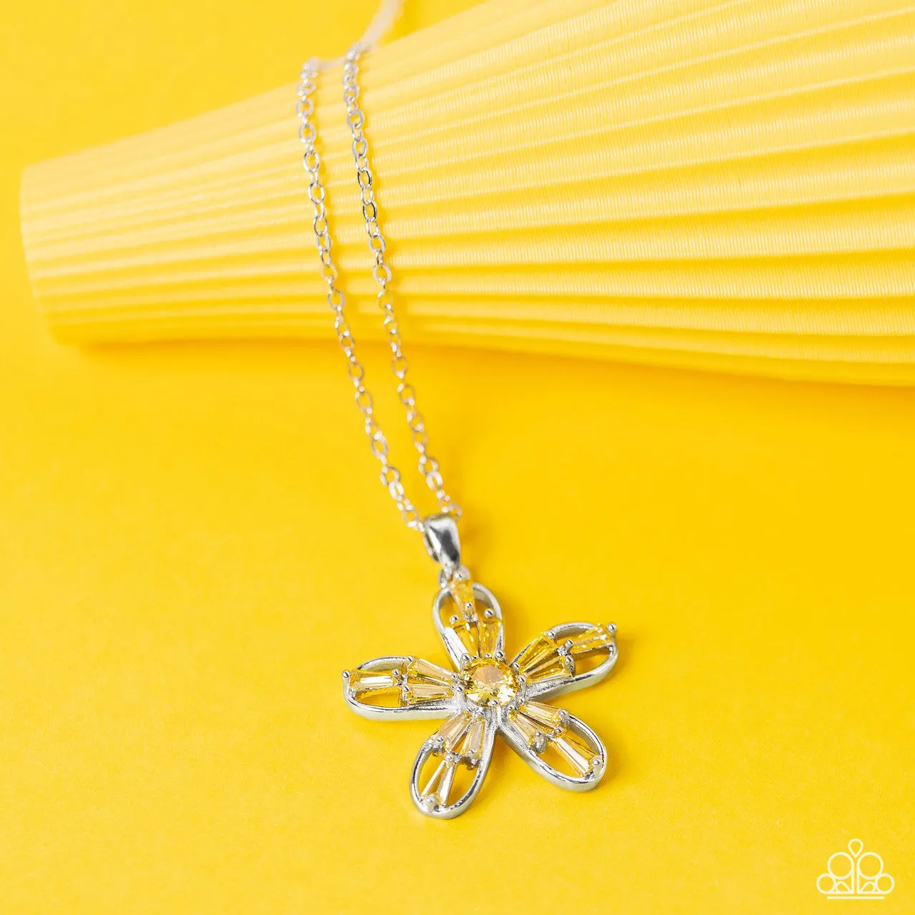 Botanical Ballad - Yellow - Rhinestone Flower Pendant Paparazzi Short Necklace