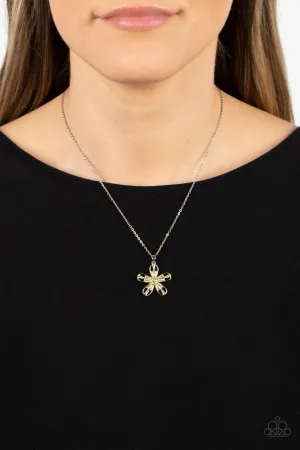Botanical Ballad - Yellow - Rhinestone Flower Pendant Paparazzi Short Necklace