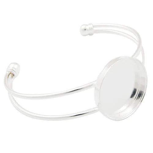 Bracelet With 25MM Round Setting,Cuff,Adjustable,Silver-Plated Brass,Lead Free And Nickel Free,Sold 10PCS Per Lot
