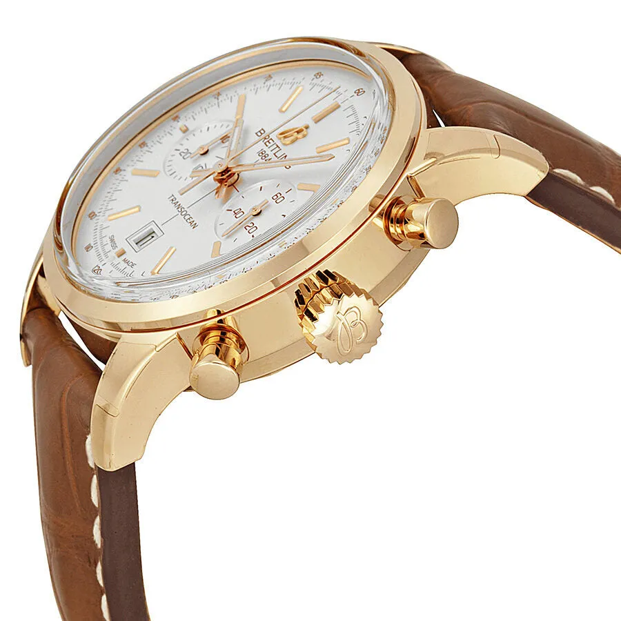Breitling Transocean Chronograph 38 Silver Dial 18kt Rose Gold Leather Men's Watch R4131012-G758BRCT R4131012-G758-724P-R18BA.1