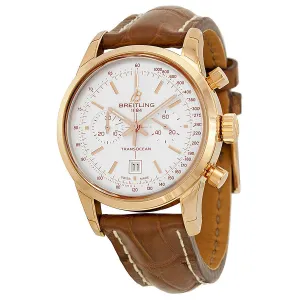Breitling Transocean Chronograph 38 Silver Dial 18kt Rose Gold Leather Men's Watch R4131012-G758BRCT R4131012-G758-724P-R18BA.1