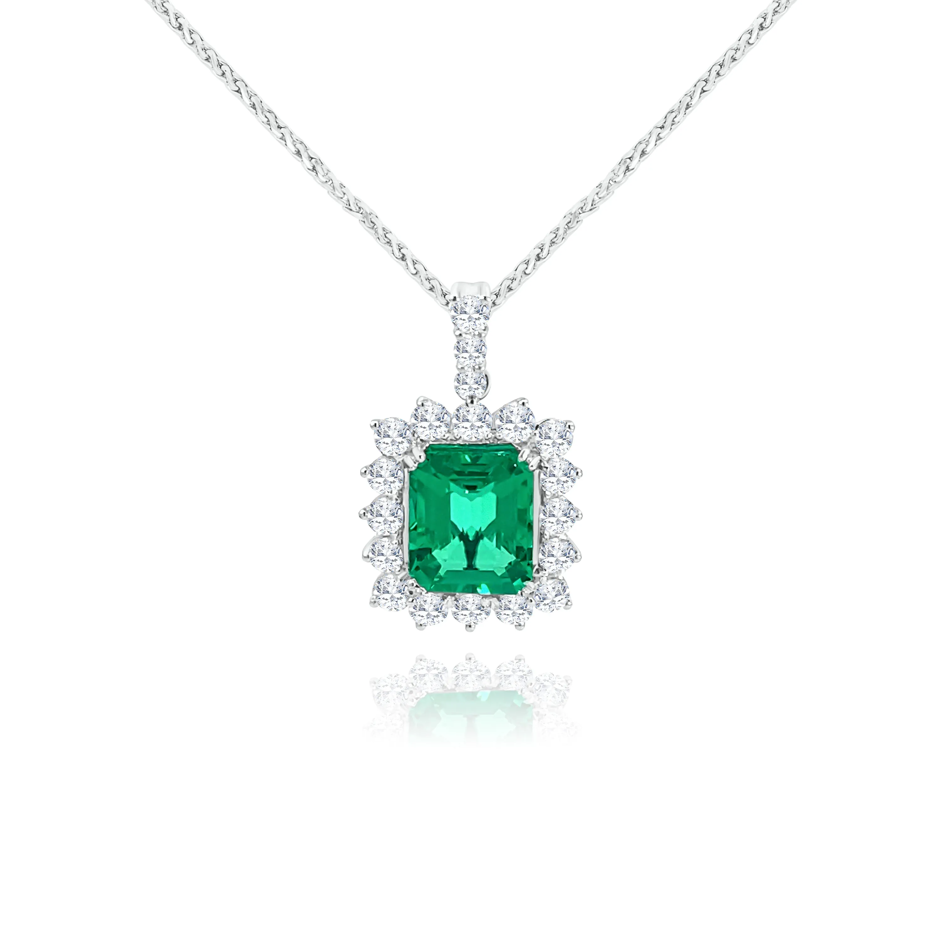 Brilliant Cut Diamonds & Emerald cut Emerald "Splendid" Pendant