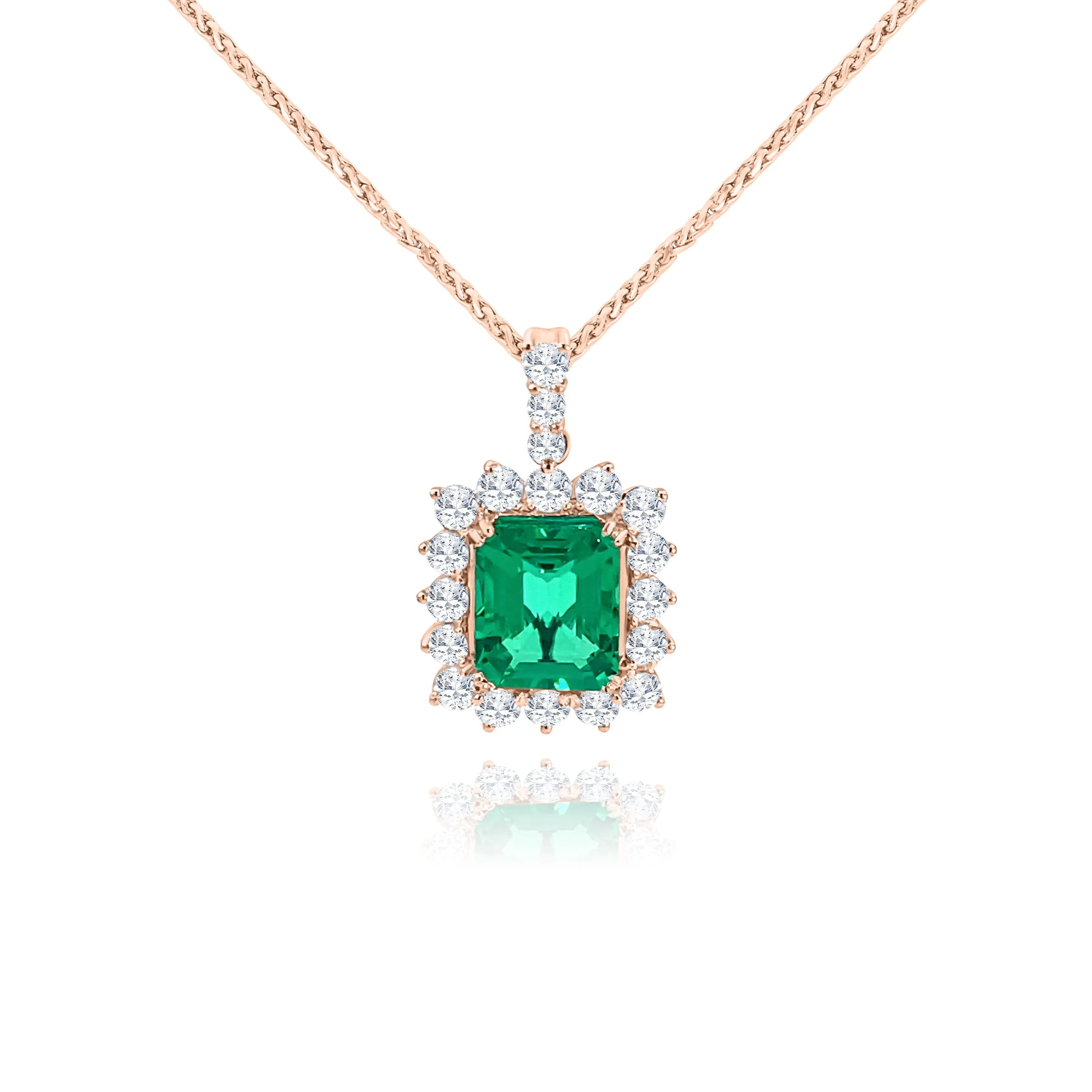 Brilliant Cut Diamonds & Emerald cut Emerald "Splendid" Pendant